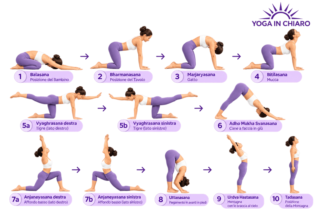 Risveglio mattutino 1 – sequenza yoga illustrata con posizioni e passaggi fluidi