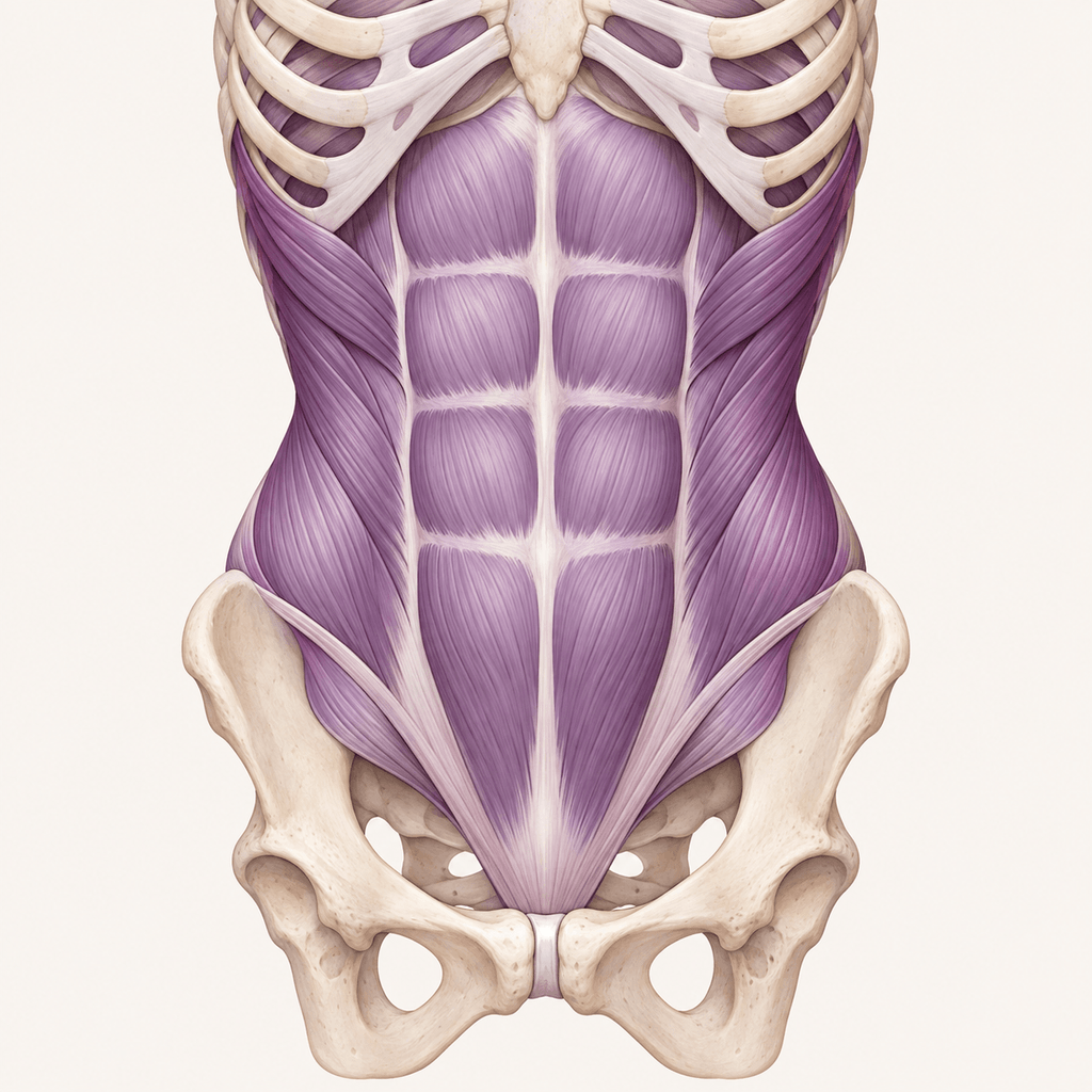 Illustrazione semplificata dei muscoli addominali, che costituiscono una parte del core.